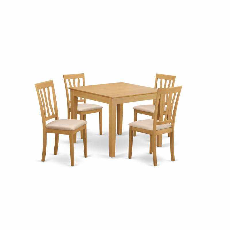 Ensemble de table de cuisine 5 pièces pour 4 personnes comprenant une table carrée et 4 chaises en lin, chêne