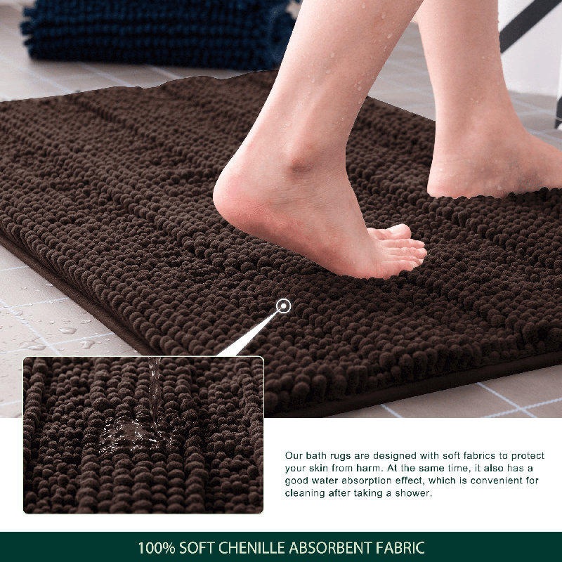 Chenault Soft Chenille Bathroom Rug, 16" W x 24" L, Coffee