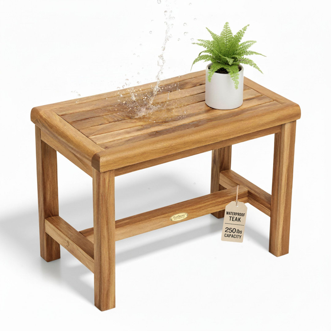 EcoDecors Eleganto 24" Teak Wood Shower Bench in EarthyTeak Finish EcoDecors