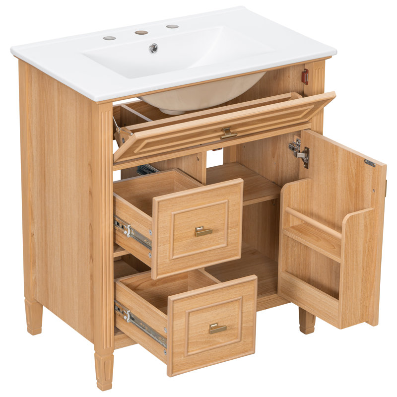 Meuble-lavabo 30 po avec lavabo en céramique, naturel