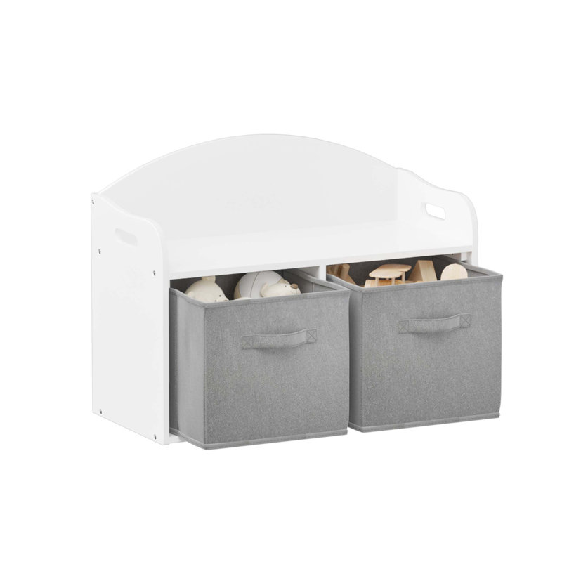 Boîte à jouets / banc pour enfants en bois avec tiroirs en tissu pliables, organisateur d'armoire de rangement pour jouets, blanc