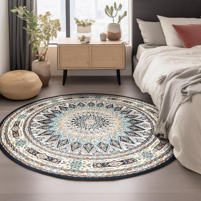 Jackson Oriental Ivory/Navy Blue Area Rug