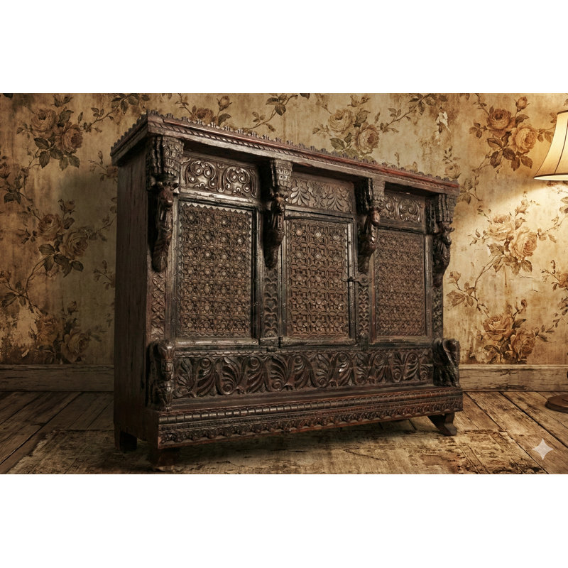 Armoire en bois sculpté 43 po Vintage Floral