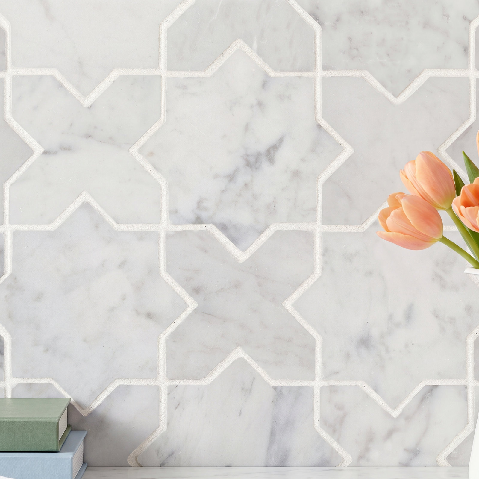 Monet Marble Mosaic Tile, White Carrara