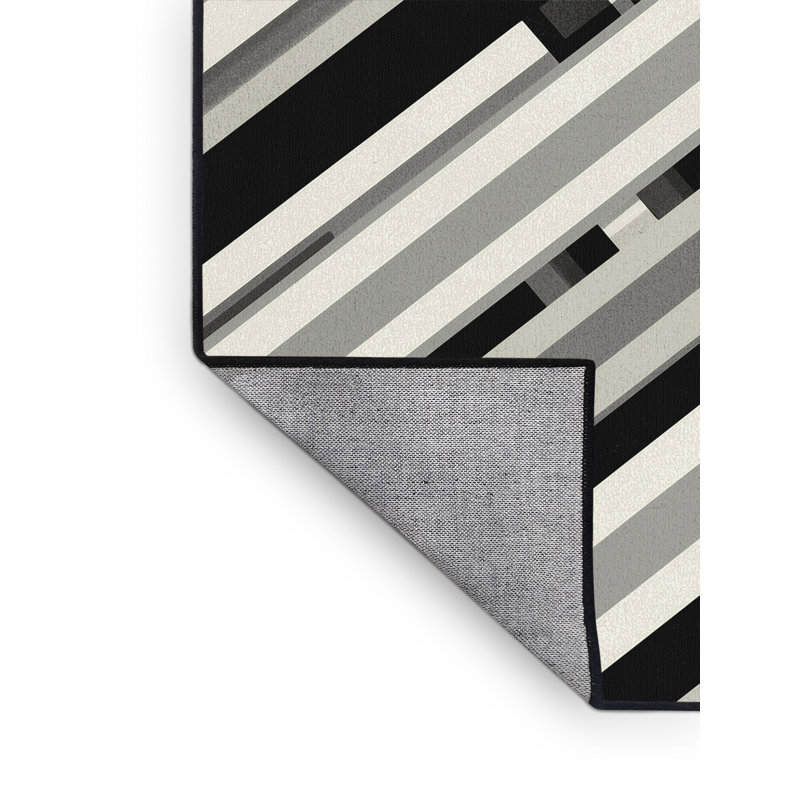 Machine Washable Hambrook Field Hockey Stick Ball Modern & Contemporary Striped Rug in Beige – Black Binding, 5x7