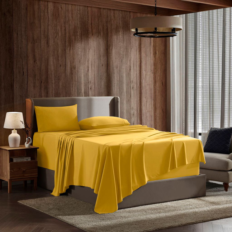 Hotel Collection Soft Breathable Bed Sheet Set with Deep Pocket Fitted Sheet, Yellow, Queen