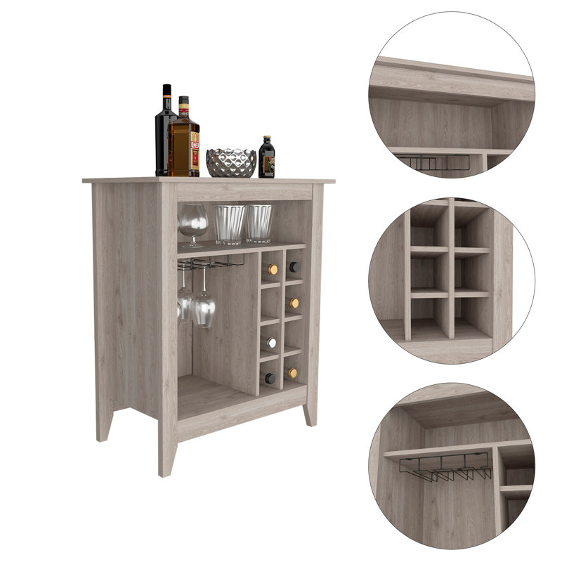 Essential Bar Cabinet, One Open Shelf, Six Built-in Wine Rack, One Drawer -Light Gray