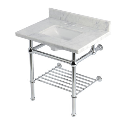Évier console KVPB3030MBSQB5 Kingston Brass Templeton 30 "avec pieds en laiton (8 pouces, 3 trous), marbre de Carrare / bronze huilé