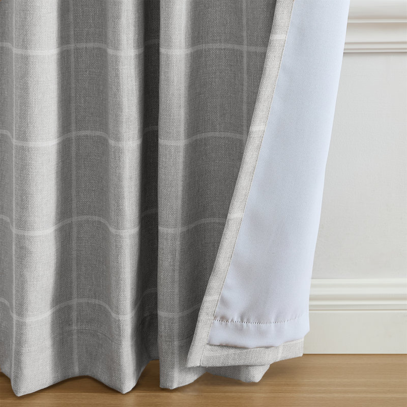 Saffo Windowpane Plaid/Grid Room Darkening Window Curtain, 52" W x 84" L, Gray