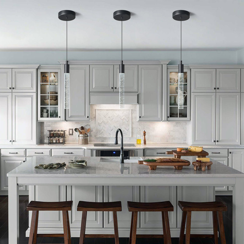Hamrnand - Light Modern Kitchen Island Pendant Light Dimmable LED Mini Crystal Pendant Lighting, Black, 3