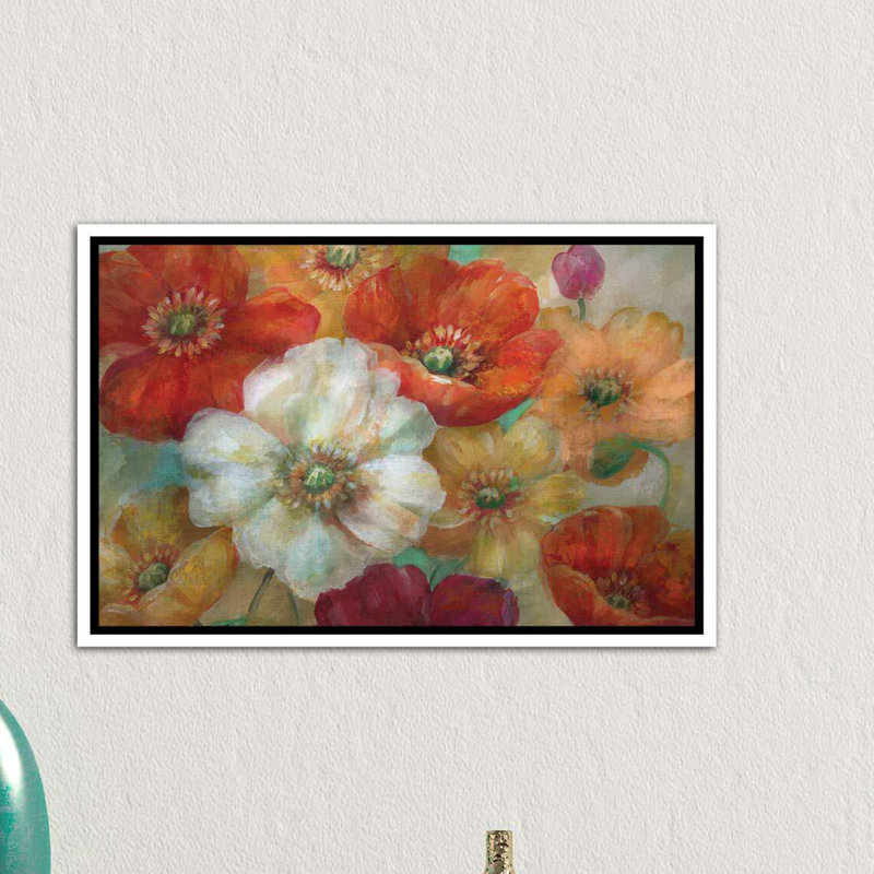 « poppycentric » par nan-reproduction d’art, H 18 po x l 26 po x P 1,5 po, Toile blanche encadrée