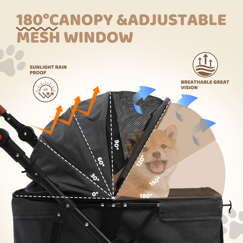 Dog Stroller For Small & Medium Dogs, Pet Stroller For 2 Small Dogs With Adjustable Handle & Canopy, Extra Large Heavy Duty, Foldable & Ventilated, Storage Organizer