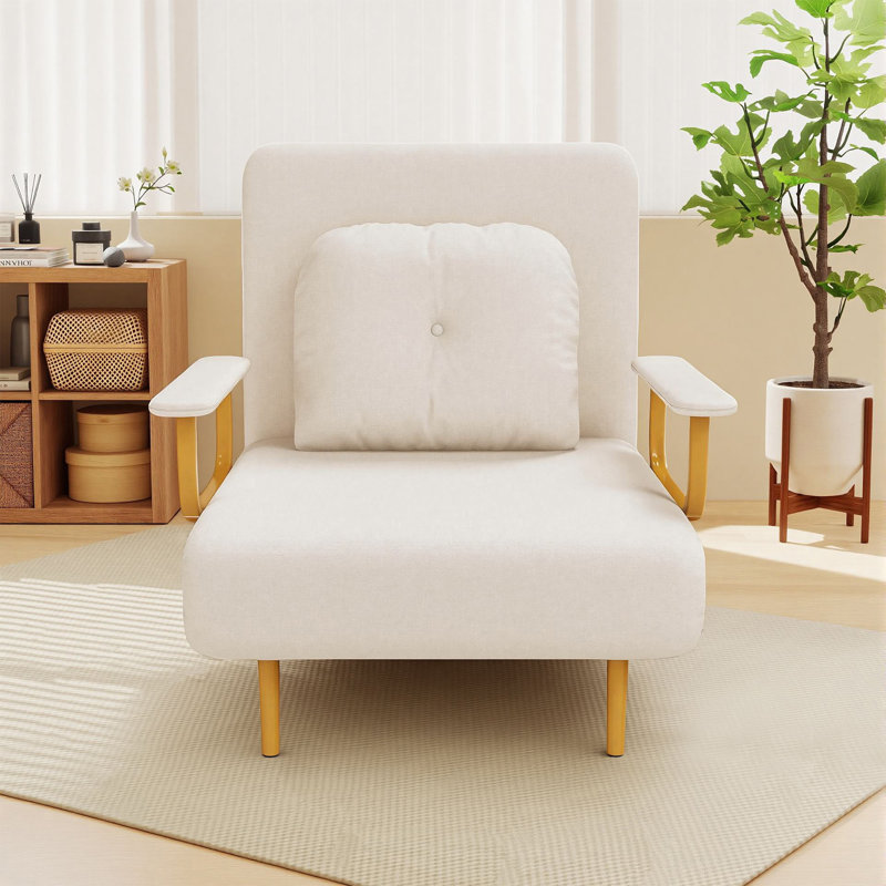 Chaise pliante convertible 3 en 1, dossier réglable à 5 positions avec coussin, Blanc, Brun