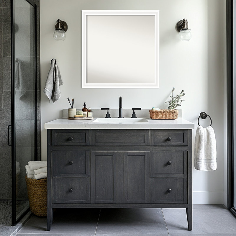 Miroir de salle de bain mural Oliver, 29 po x 29 po, Blanc étroit