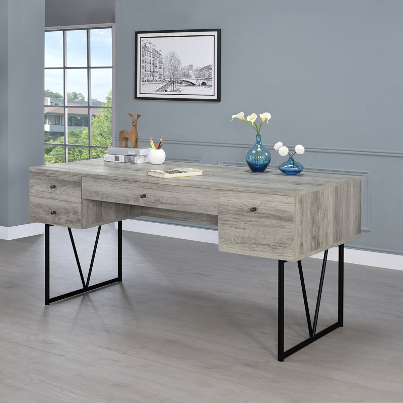 Fallon 4-Drawer Manufactured Wood Writing Desk, Weathered wood