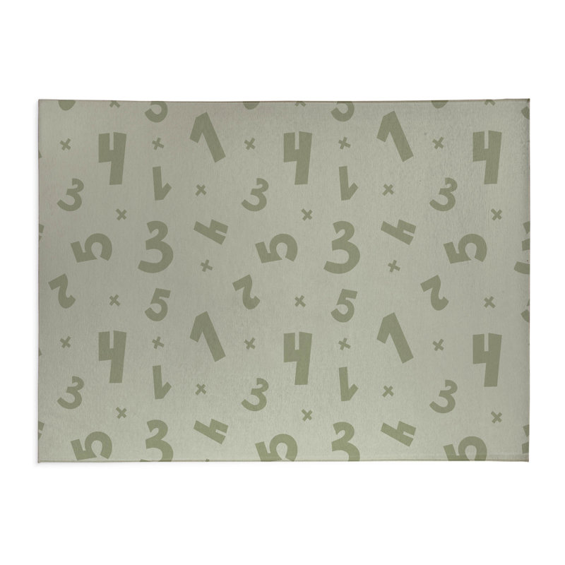 Number Match Kids Play Mat, Rectangle 3' x 5', Light Green/Green/Ivory