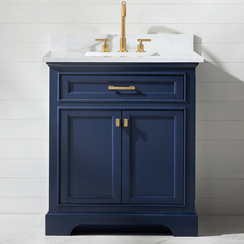 Ensemble de meuble-lavabo simple 30 po Arruda, Bleu, Laiton satiné