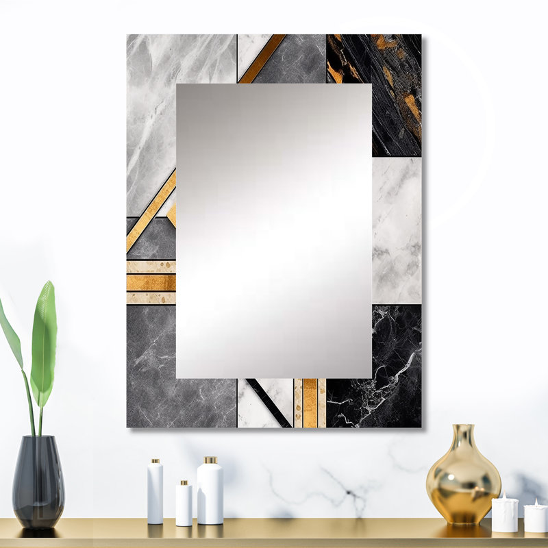 Lando marbre agate de granit avec touches dorées - miroir géométrique, miroir mural moderne, impression sur métal