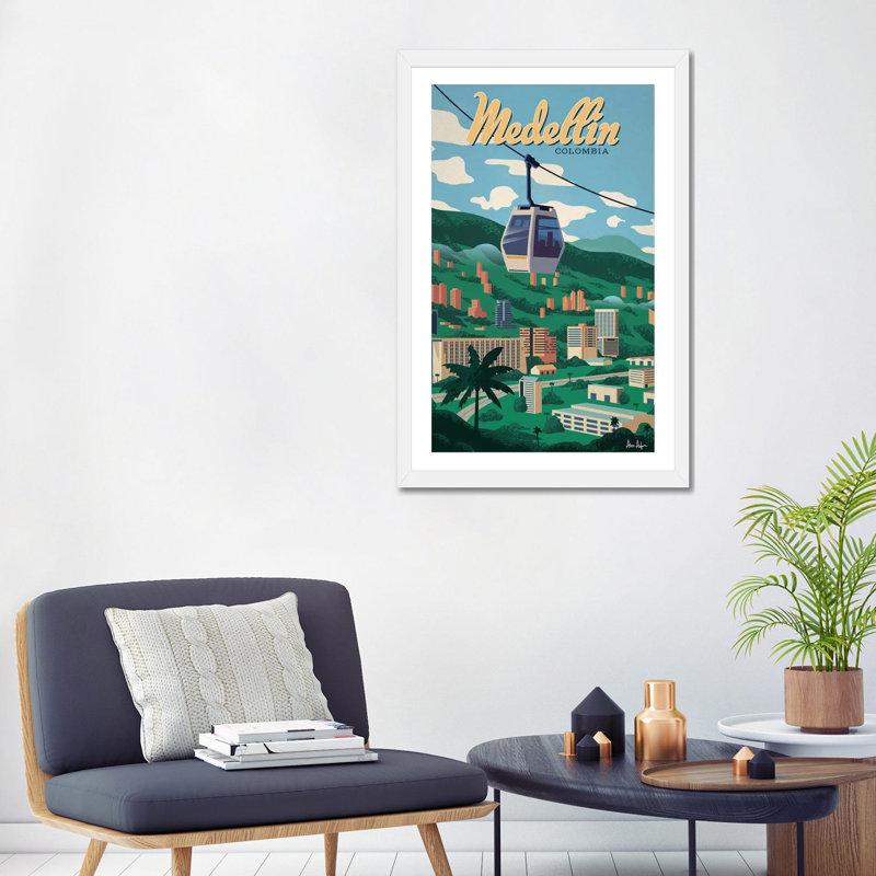 Medellin - impression d'art graphique, H 32 po x l 24 po x P 1 po, Papier encadré blanc, Blanc