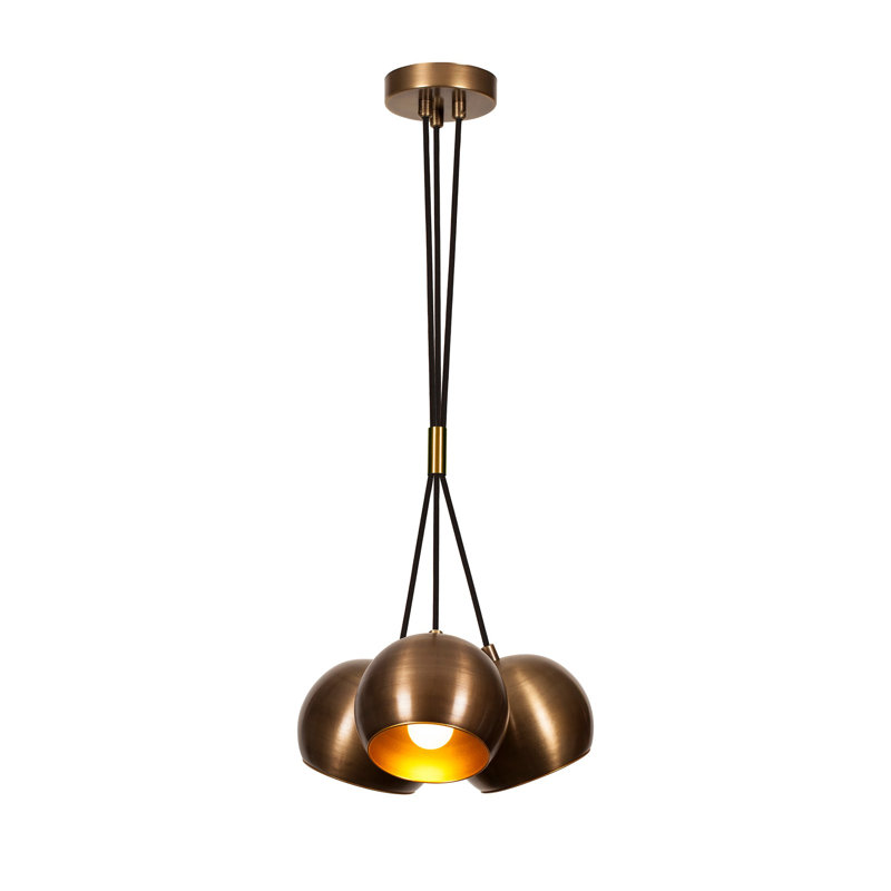Lustre industriel moderne, finition cuivre, 30 cm de diamètre x 42,5 po de hauteur | Hauteur réglable, corps en métal, 3 x douilles E27 de 40 W maximum | Parfait pour les décors glamour et scandinaves, luminaire élégant pour la maison et le bureau