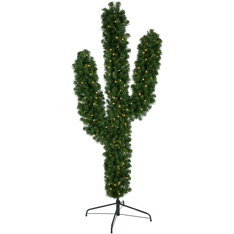6-Foot Green Pine Cactus Christmas Tree with Clear LED Lights