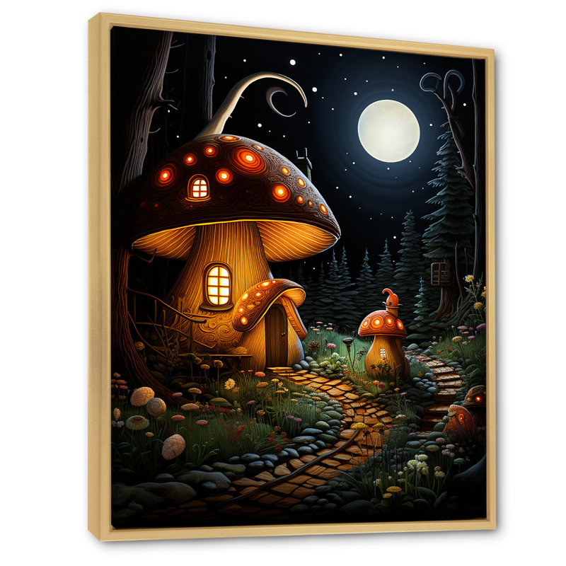 Mushroom Fantasy Landscape - Art mural paysage, Cadre flottant brun, H 20 po x l 12 po