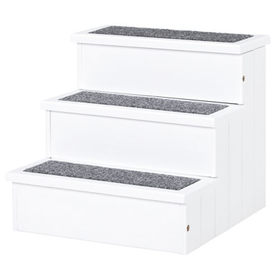 3 Step Wooden Pet Stairs Ramp For Cats And Small Dogs, Non-Slip - White Ramp, Non Slip Dogs
