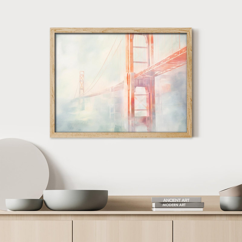 «Misty Golden Gate Bridge Soft Tones Landscape» sur papier, Naturel, H 12 po x l 16 po