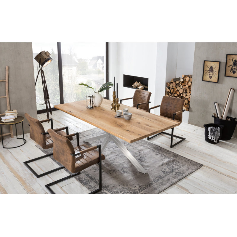 Isaac Oak Rectangular Wood Top Dining Table, 76cm H x 200cm L x 100cm W, Antique silver