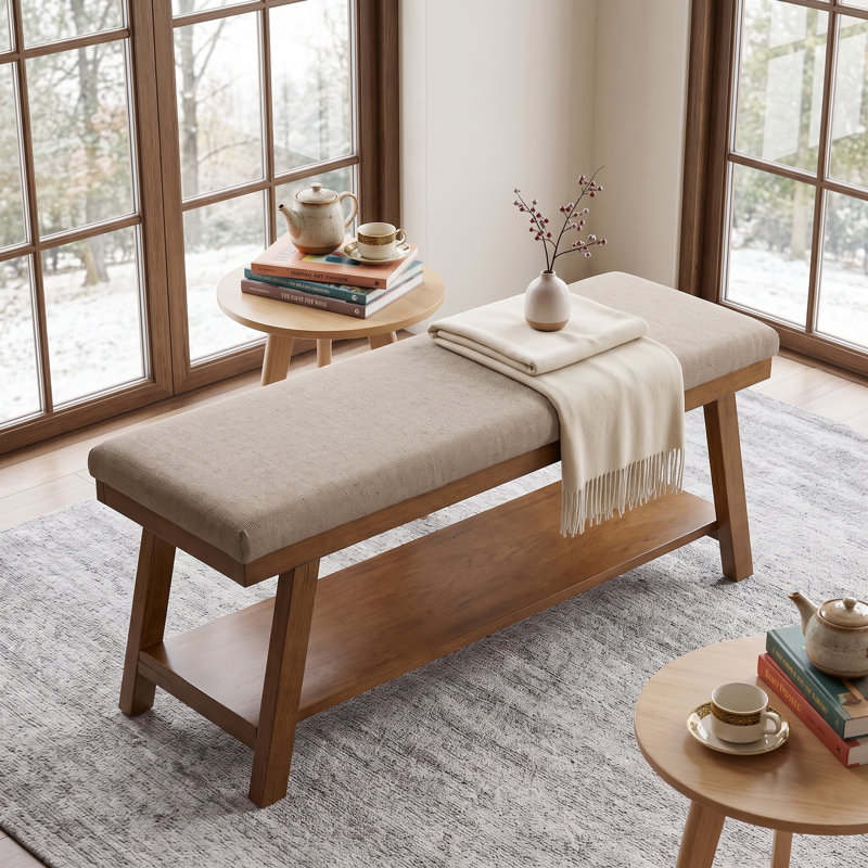 Banc rembourré élégant avec tablette de rangement - capacité de 350 lb, siège multifonctionnel moderne pour la chambre à coucher, le vestibule ou le salon
