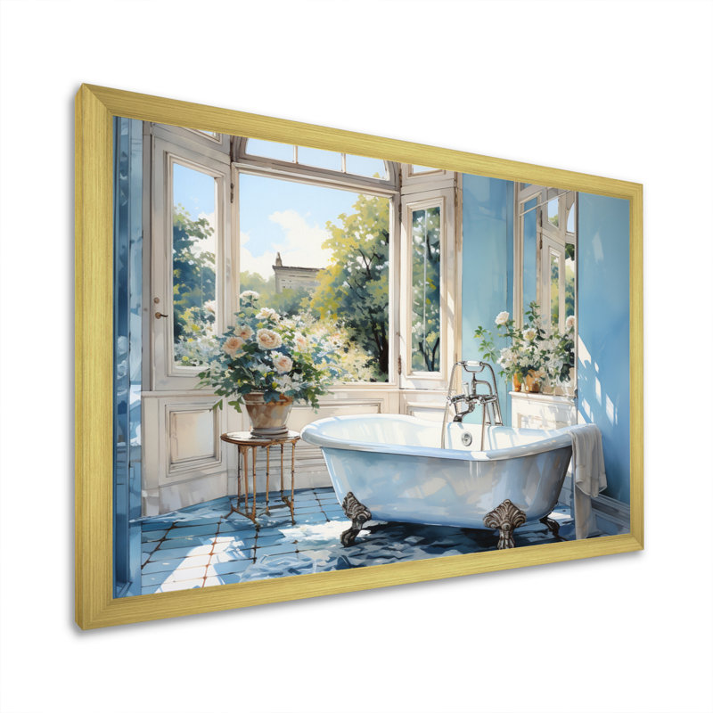 «Bathroom Tranquil Reflections I» - décoration murale pour salle de bain, Cadre doré simple, H 30 po x l 40 po x P 1,5 po