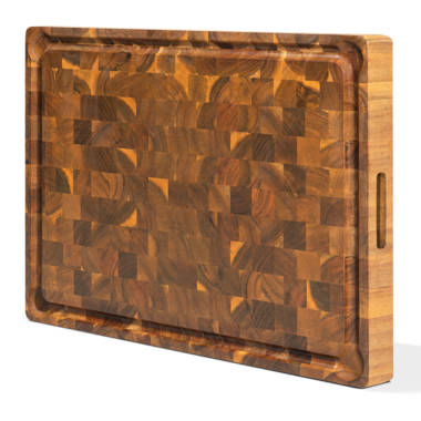 meistar Large End Grain Teak Wood Cutting Board for Kitchen, Brisket and  BBQ with S. Steel Tray, Fork, and Knife 