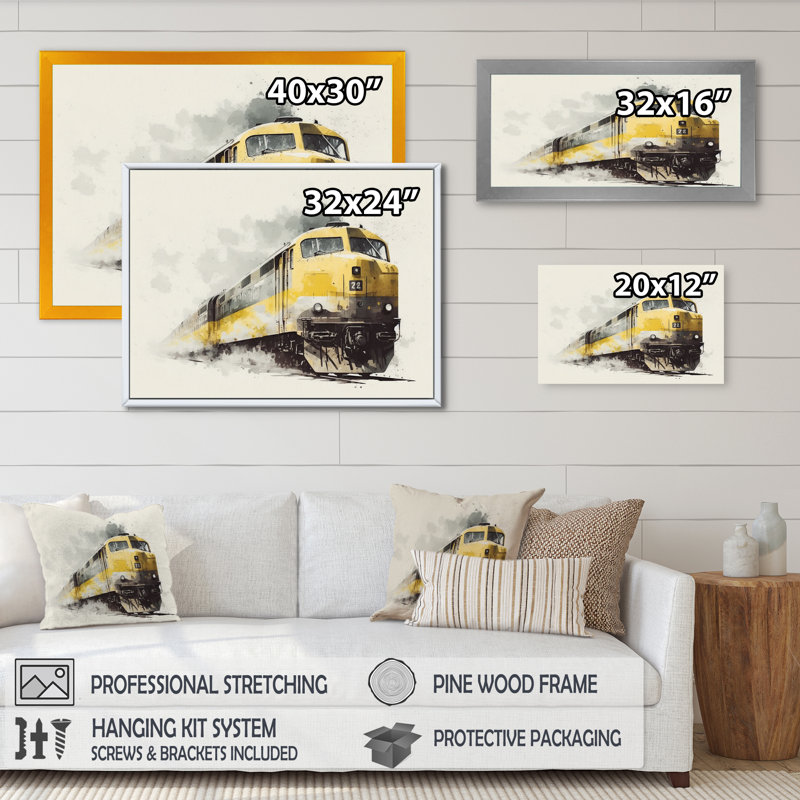 Rythme du train I - train de transport, art mural, salon, Cadre photo noir, L 20 po x H 12 po