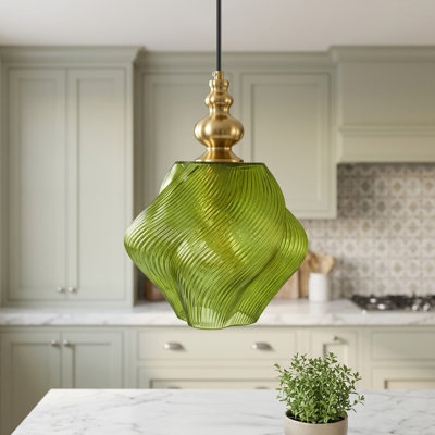1-Light Olive Green Twisted Glass Pendant Light