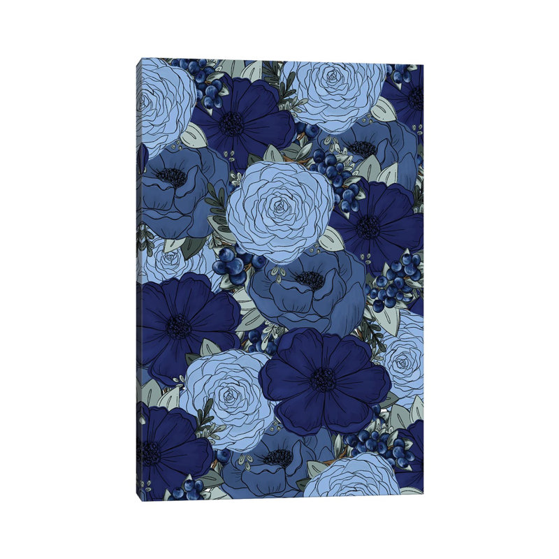 Blueberry Sketched Florals by Katie Bryant - Wrapped Canvas Gallery-Wrapped Canvas Giclée