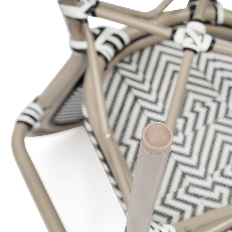 Connally Commercial Stacking Paris Chair with Arms and Metal Frame, Black/White/Ivory