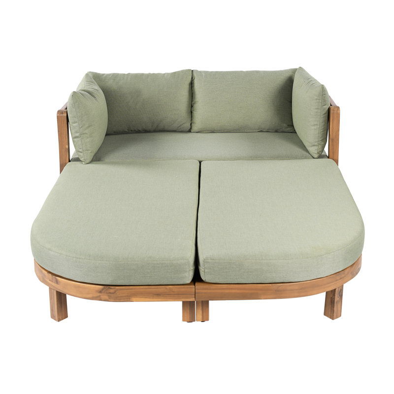 Lit de jour d'extérieur en bois d'acacia naturel moderne avec coussins, Vert