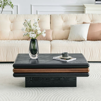 Table basse moderne à 3 niveaux empilable rectangulaire, panneau de fibres à densité moyenne avec placage de bois, table d'appoint pour le salon