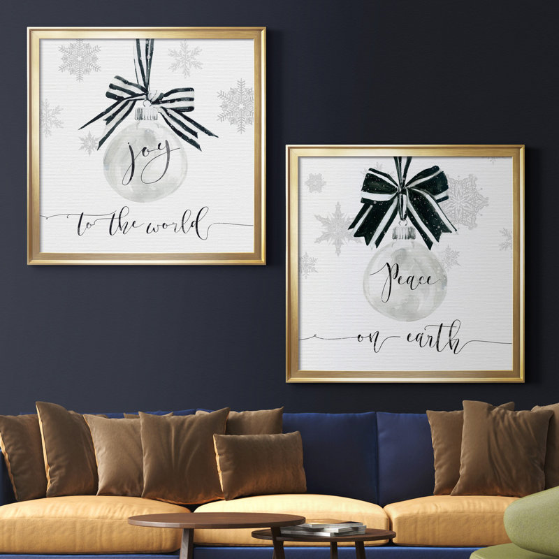 " Joy Ornament " 2 - Pieces, Gold Framed Canvas, No Mat, 34.5" H x 34.5" W x 1" D
