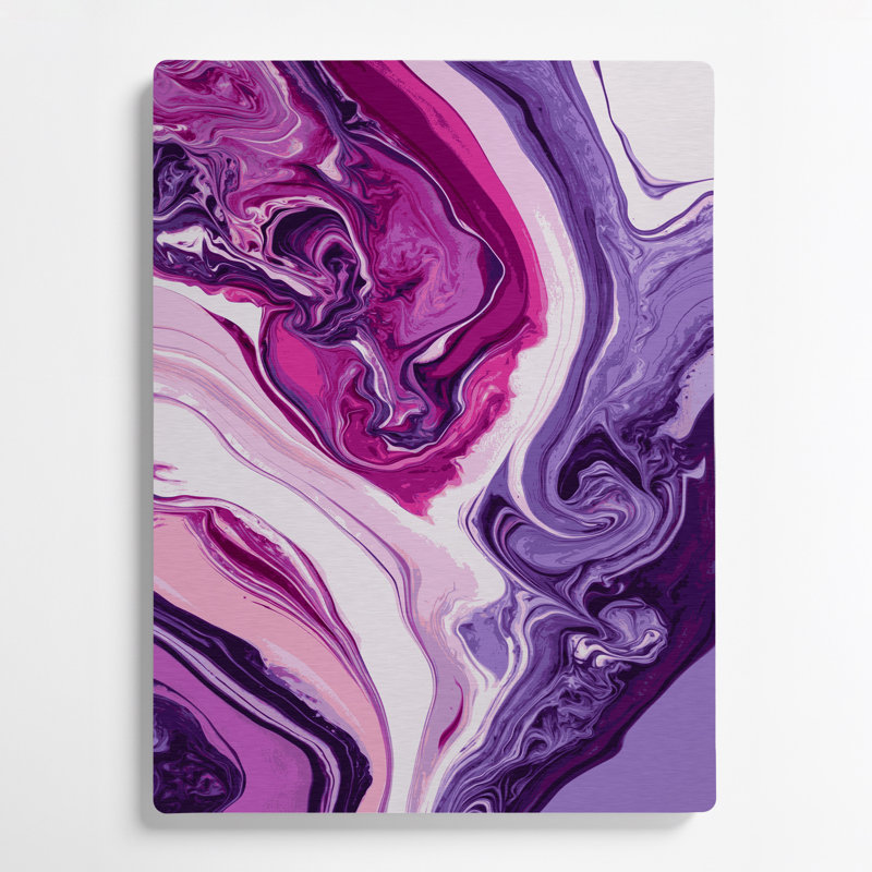 Abstrait art fluide, art mural mauve en métal 70, H 20 po x l 24 po