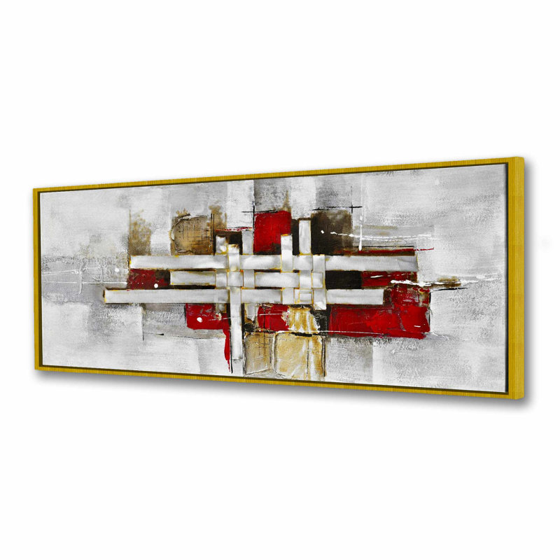 Toiles abstraites entrelacées de formes - Art moderne de décoration intérieure, H 17,25 po x l 49,25 po