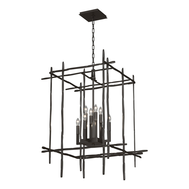 Lustre rectangulaire à 4 lumières Tura, Bronze huilé, Grand