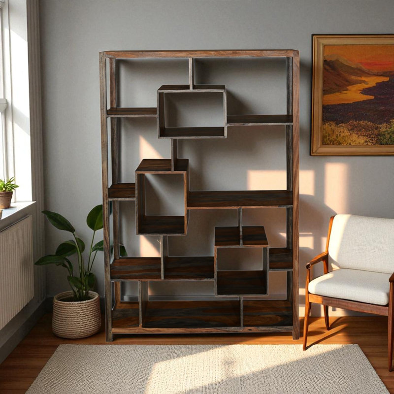 Goa Cube 180cm H x 115cm W Solid Wood Geometric Bookcase