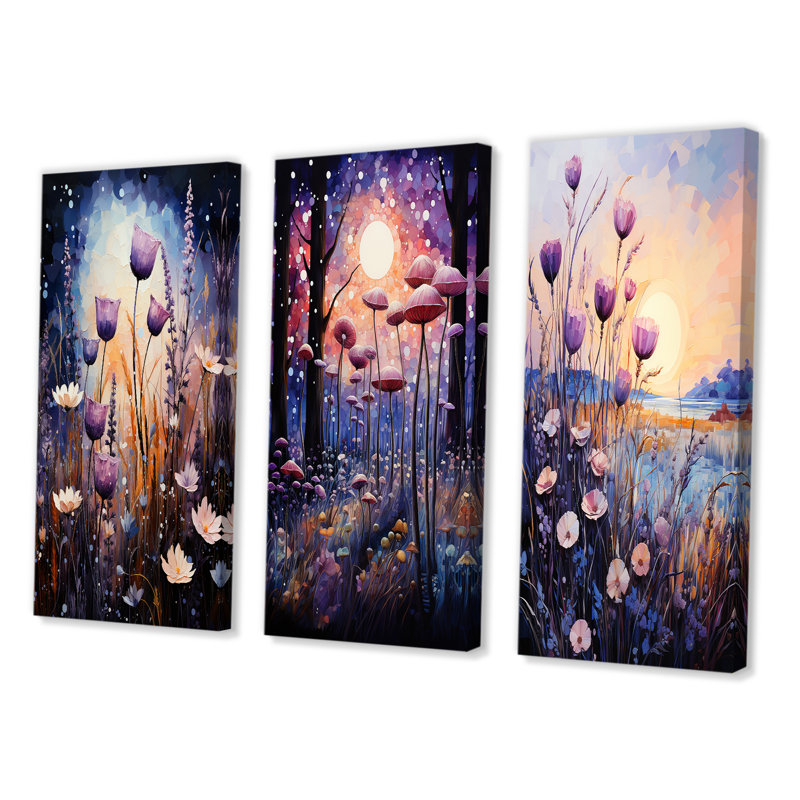 «Purple Thistle Symphony», 3 pièces sur toile, Toile tendue, H 40 po x l 20 po