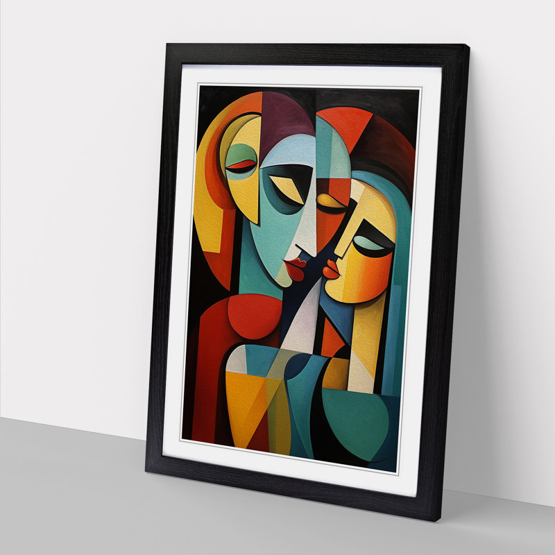 Loving Family Cubism Framed Print, Black , 64cm H x 46cm W x 2cm D