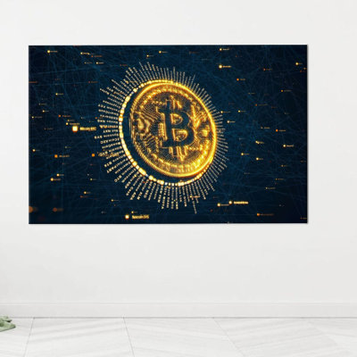 Modern Coin Printed Crypto Money Artwork on Cotton Canvas Ideal for Wall Hanging as Unique Baby Girl Gift or Bridesmaid Present