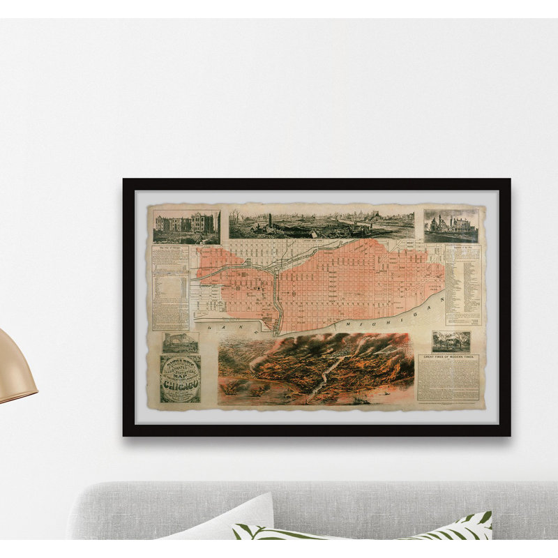 Carte du grand feu de Chicago - impression sur cadre photo, H 16 po x l 24 po x P 1,5 po