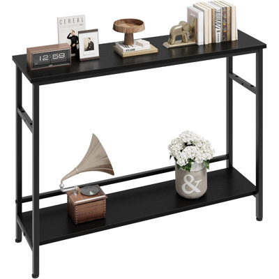 Console de hall d'entrée industrielle 39,3 "avec tablette réglable - canapé noir rustique pour le salon, le couloir, la chambre à coucher, structure en métal robuste