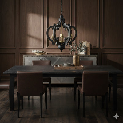 A Farmhouse Chandelier In A French Country Style, Constructed From Wood With 6 Lights And A 28-Inch Adjustable Chain, Perfect For Kitchen, Foyer, And Hallway Installation (Light Bulbs Are Not Included).