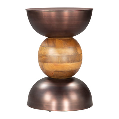  Contemporary 20" Bronze and Brown Pedestal End Table